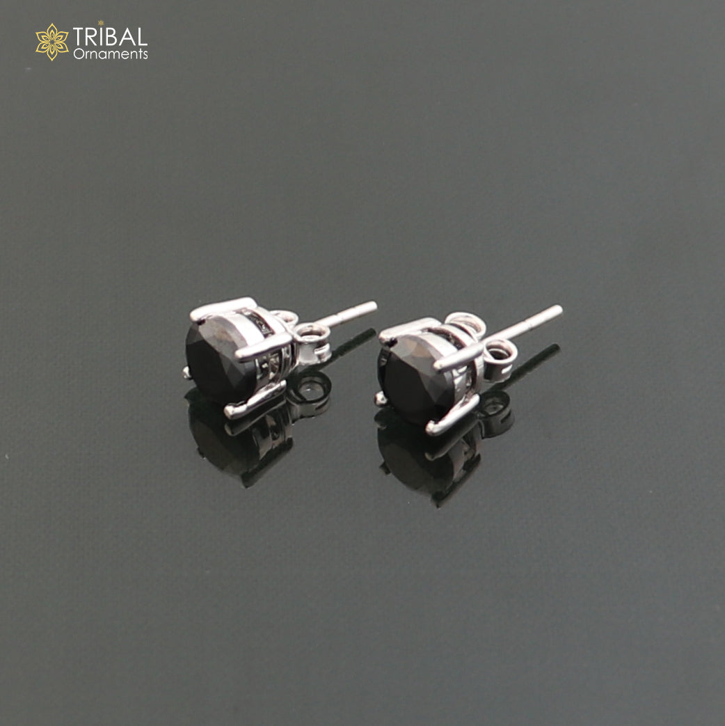 925 sterling silver black stone round stud earring by TRIBAL ORNAMENTS, unisex jewelry with sleek, polished design.