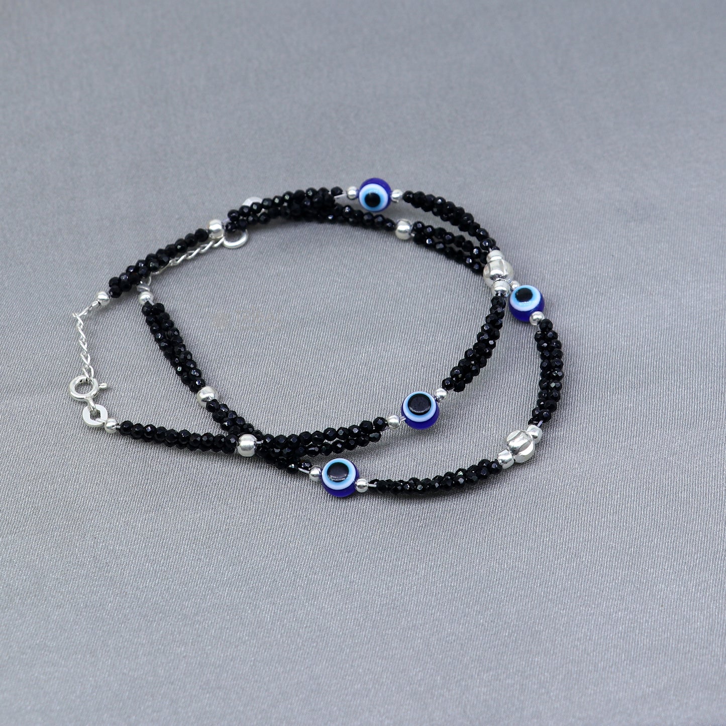 925 sterling silver and evil eye black beaded chain bracelet Combo use mother  bracelet or  baby anklets, sbr747