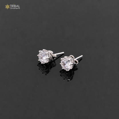 925 silver round white diamond stud earring by TRIBAL ORNAMENTS, showcasing a sparkling white diamond in a sleek round setting.