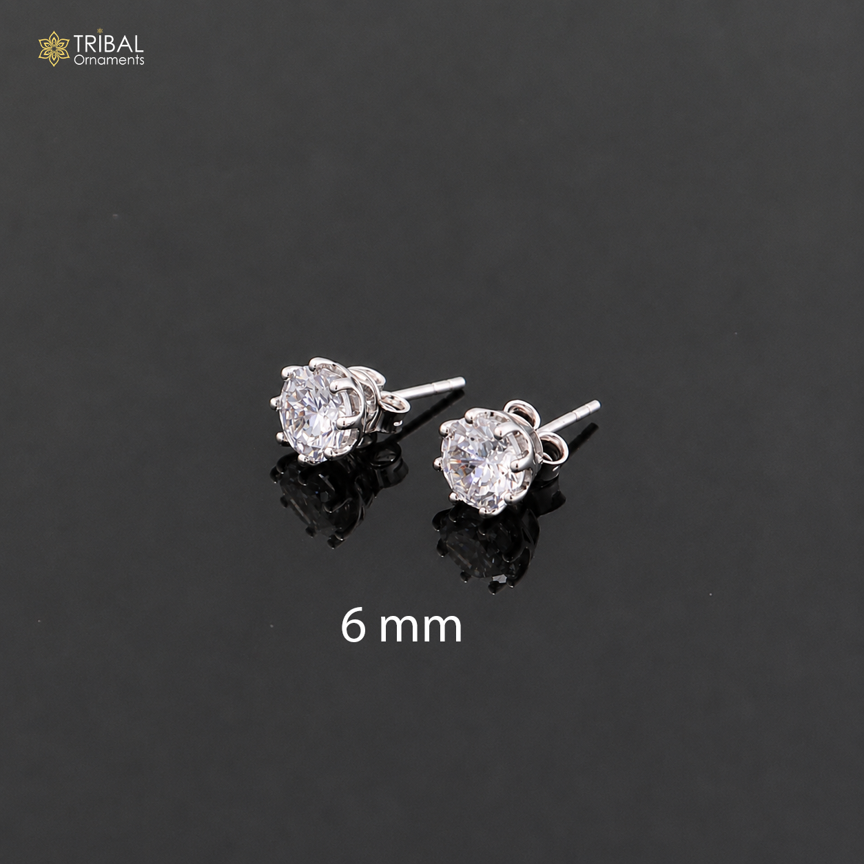 925 sterling silver white diamond stud earring with round shape, unisex jewelry design by TRIBAL ORNAMENTS.
