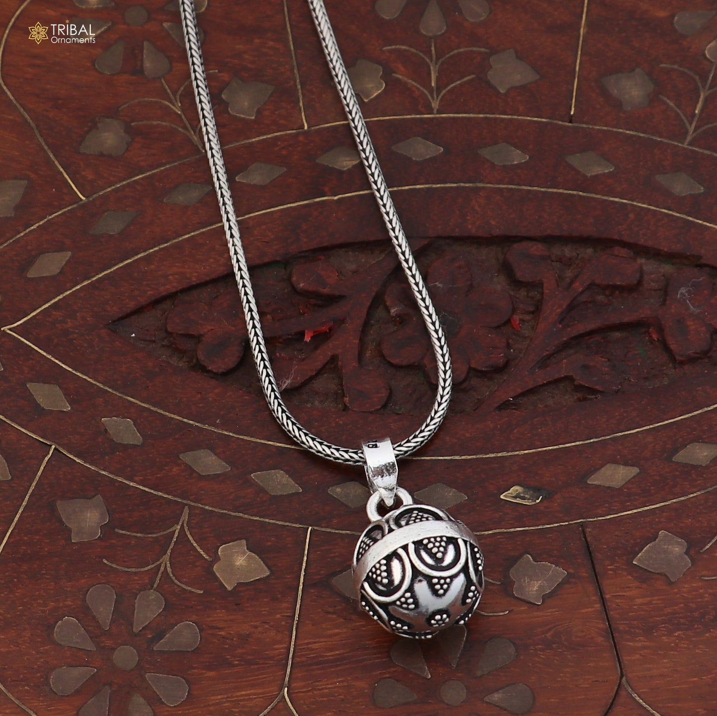 925 sterling silver ball pendant with jingling design, tribal jewelry for cats and dogs, by TRIBAL ORNAMENTS.