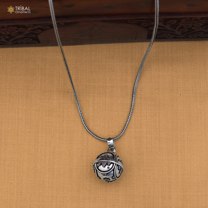 925 sterling silver ball design pet cat and dog jingling pendant with tribal jewelry detail, perfect for pet lovers.