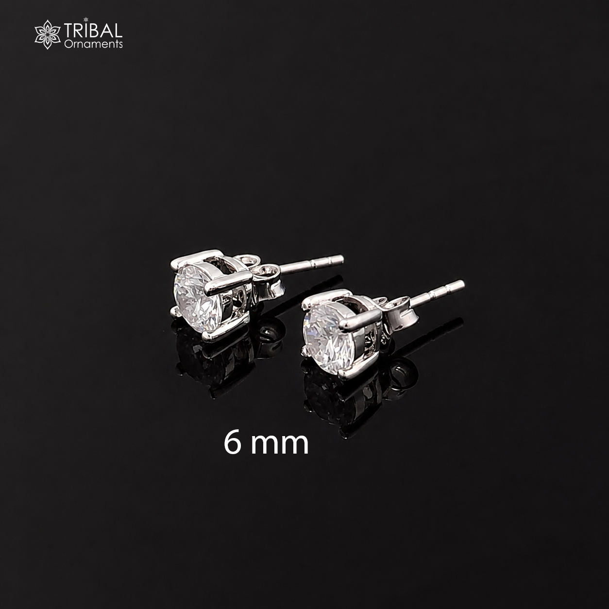 925 sterling silver white diamond stud earring with round shape, unisex jewelry from TRIBAL ORNAMENTS.