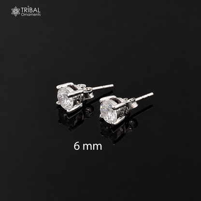 925 sterling silver white diamond stud earring with round shape, unisex jewelry from TRIBAL ORNAMENTS.