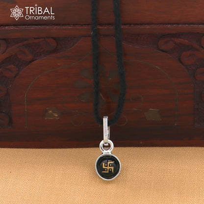 Sterling silver Swastik design pendant for girls and kids jewelry by TRIBAL ORNAMENTS, featuring intricate craftsmanship.