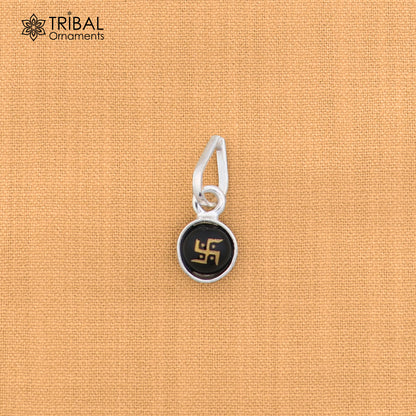 Sterling silver Swastik pendant for girls or kids jewelry, featuring intricate tribal design and craftsmanship.
