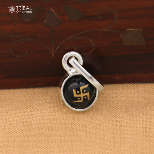 Sterling silver Swastik pendant for girls and kids, featuring intricate tribal design, from TRIBAL ORNAMENTS.