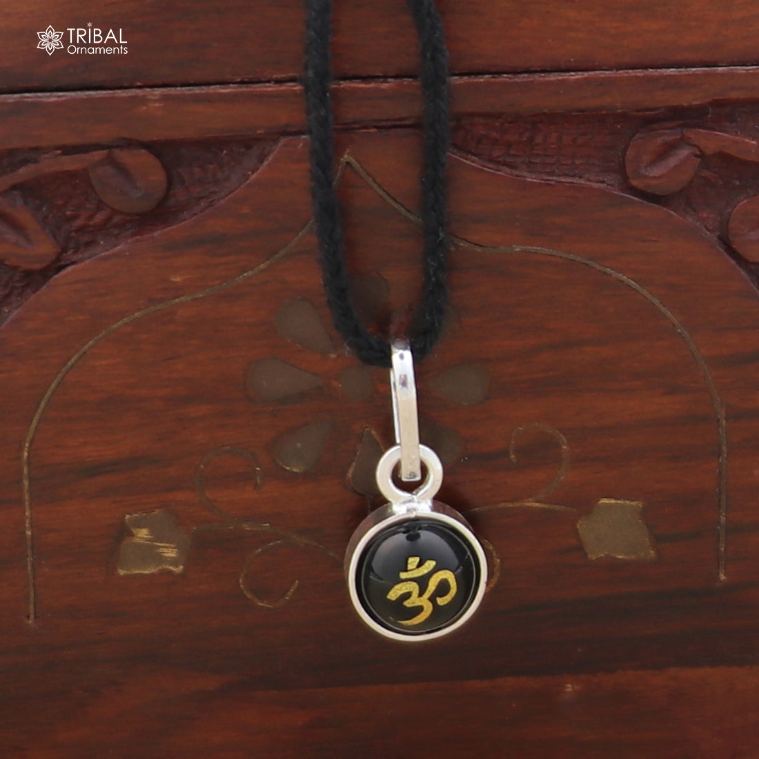 925 sterling silver OM design pendant for girls and kids, featuring protective jewelry with intricate craftsmanship from TRIBAL ORNAMENTS.