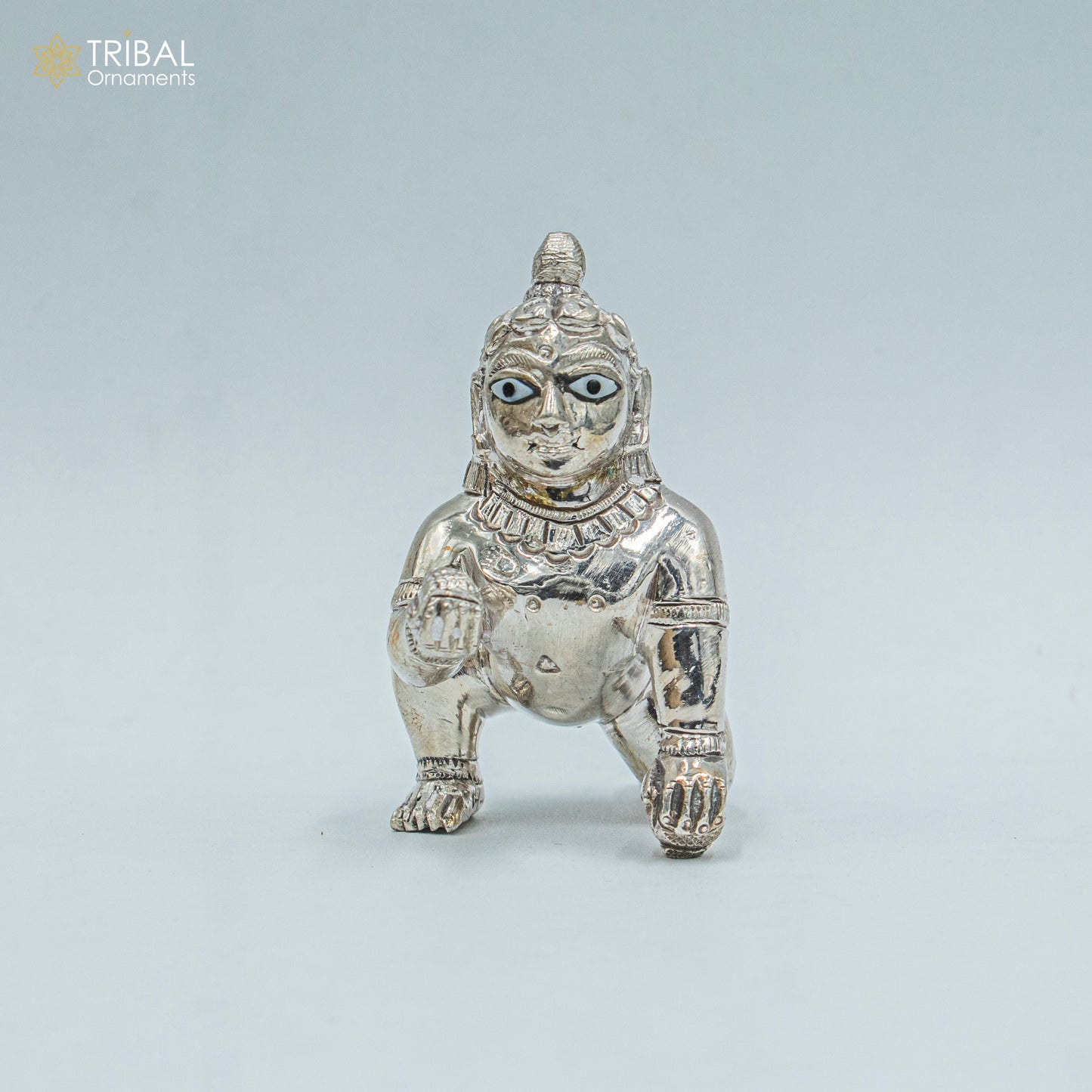 925 sterling Solid silver handmade idol divine Krishna, Ladu Gopal, crawling Krishna small statue sculpture home temple puja art art494