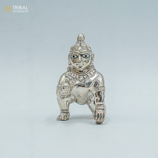 925 sterling Solid silver handmade idol divine Krishna, Ladu Gopal, crawling Krishna small statue sculpture home temple puja art art494