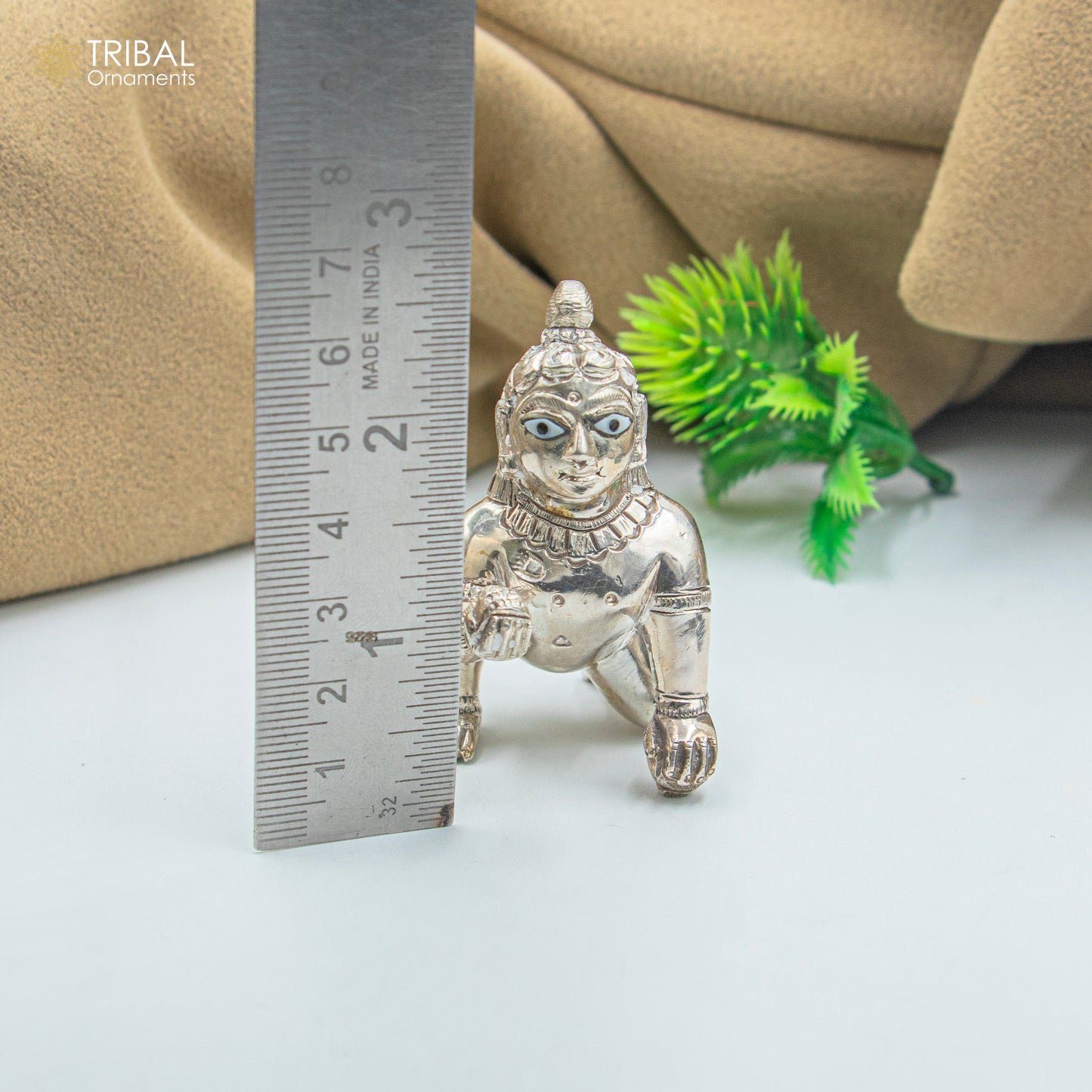 925 sterling Solid silver handmade idol divine Krishna, Ladu Gopal, crawling Krishna small statue sculpture home temple puja art art494
