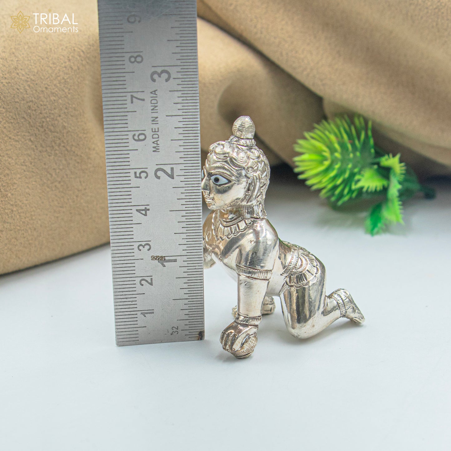 925 sterling Solid silver handmade idol divine Krishna, Ladu Gopal, crawling Krishna small statue sculpture home temple puja art art494