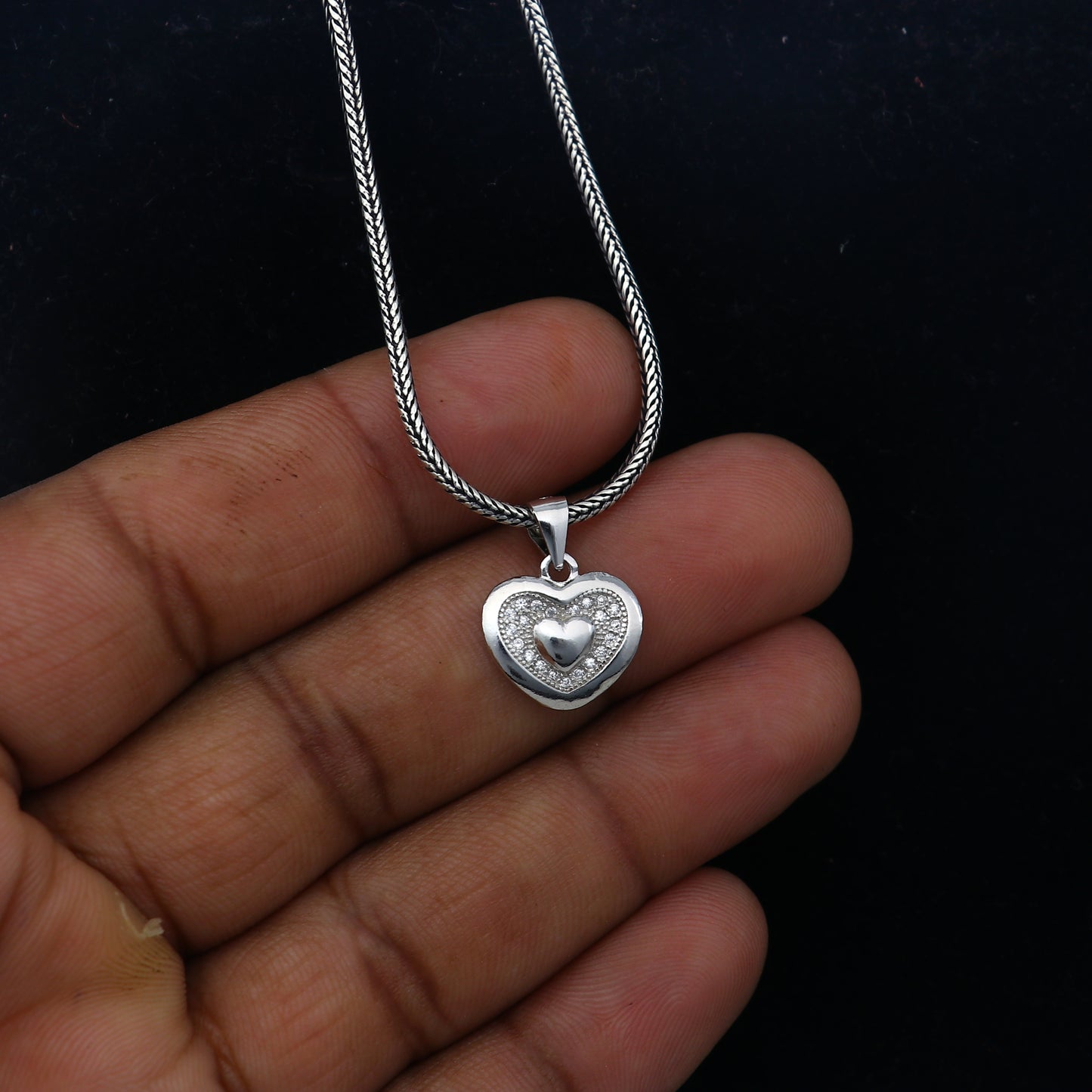 925 Sterling silver heart design diamond pendant nsp935