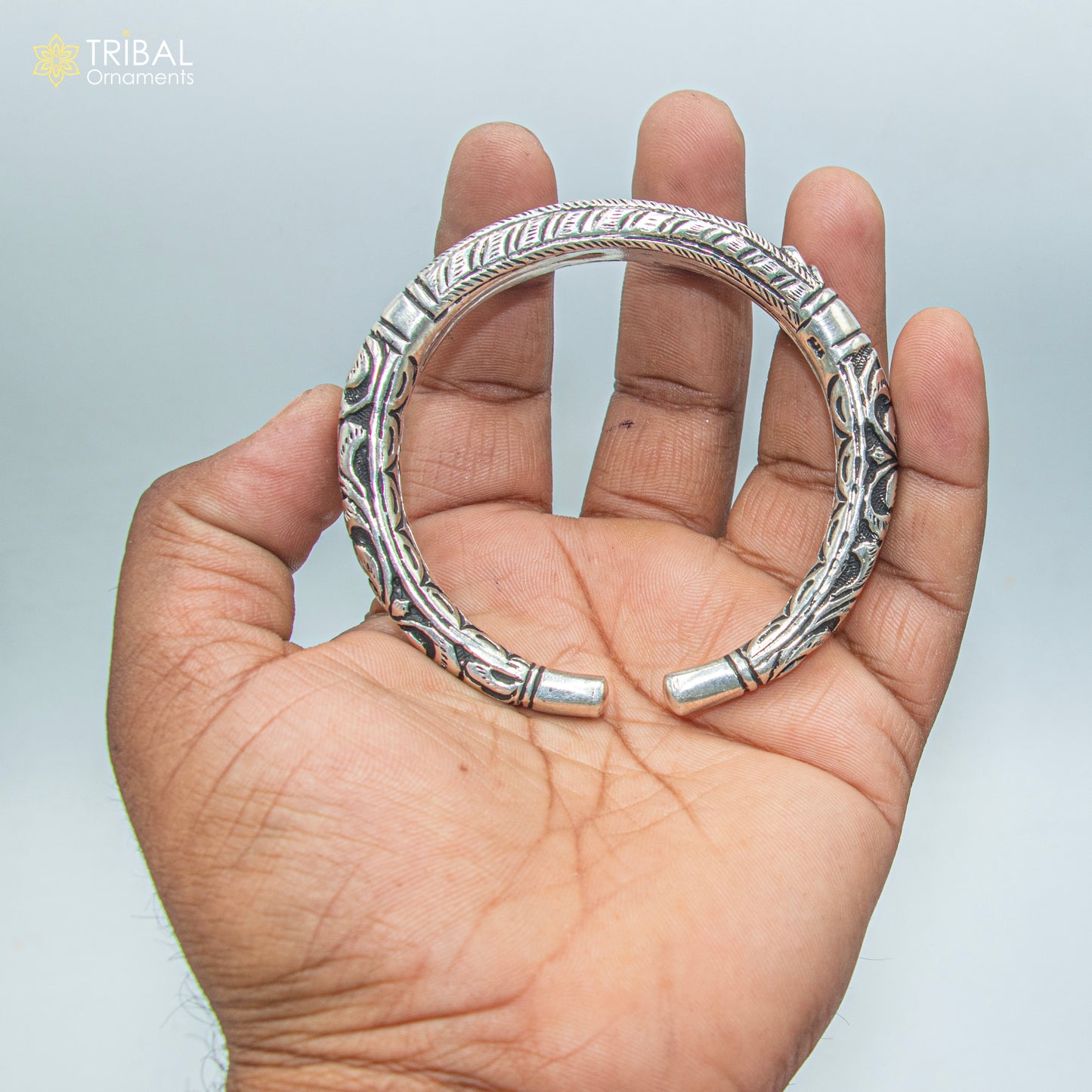925 sterling silver Mahaveer chitai work bangle bracelet kada nsk903