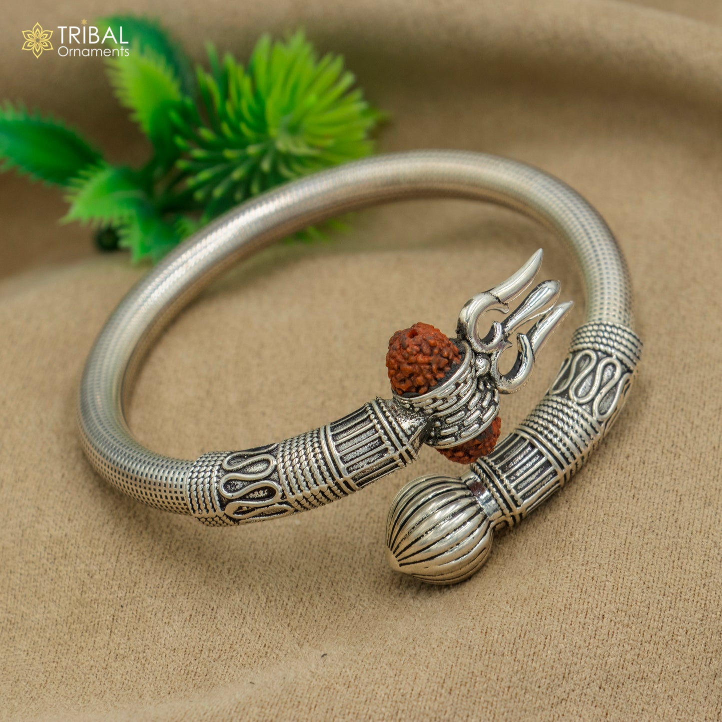925 Sterling silver shiva trishul and rudraksha bangle bracelet kada tribal jewelry nsk904