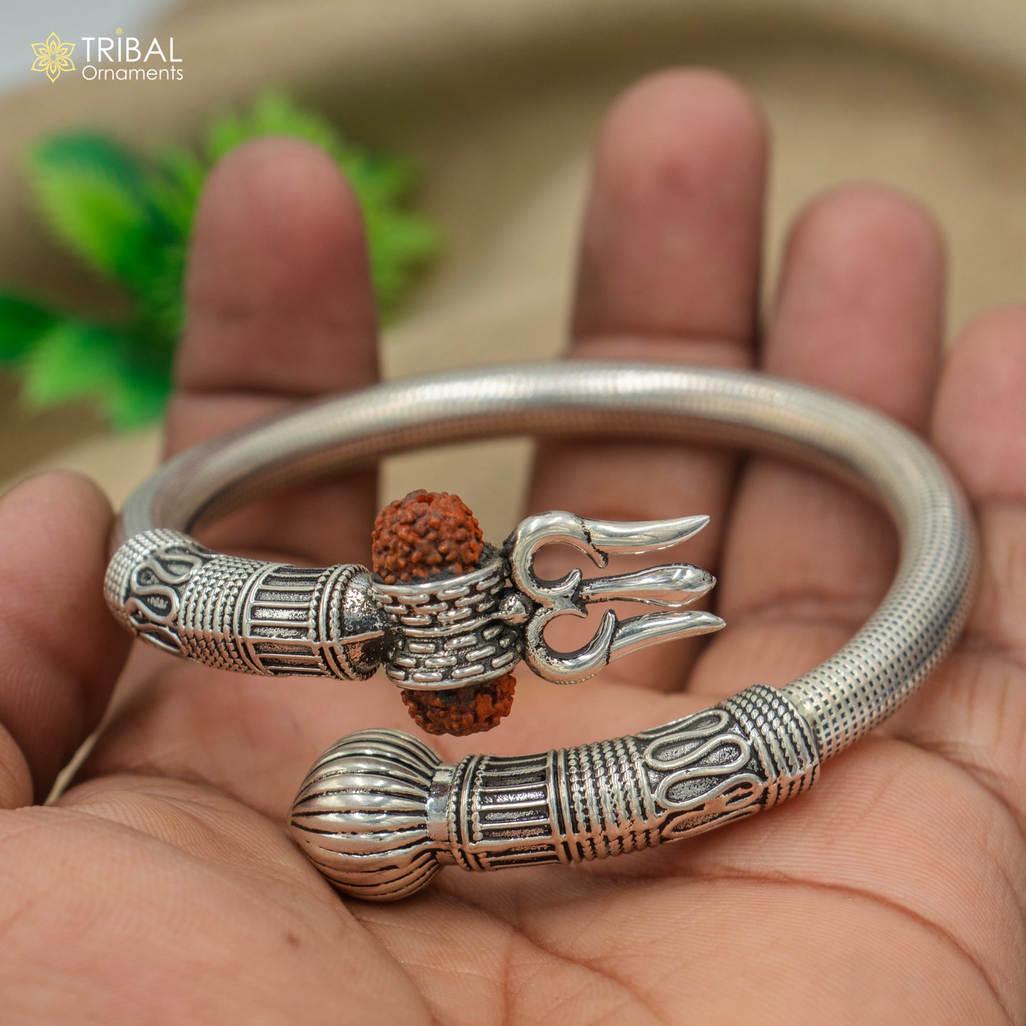 925 Sterling silver shiva trishul and rudraksha bangle bracelet kada tribal jewelry nsk904