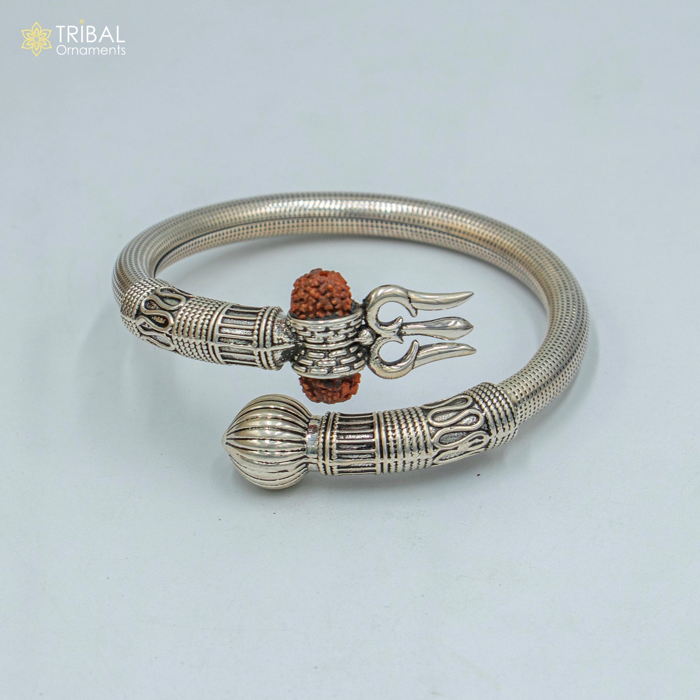 925 Sterling silver shiva trishul and rudraksha bangle bracelet kada tribal jewelry nsk904