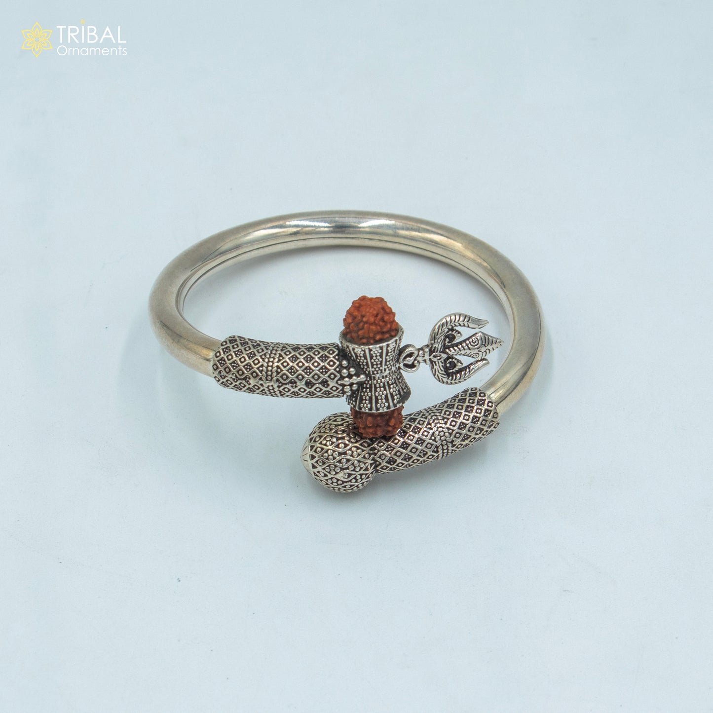 925 Sterling silver shiva trishul and rudraksha bangle bracelet kada tribal jewelry nsk904