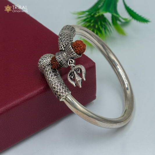 925 Sterling silver shiva trishul and rudraksha bangle bracelet kada tribal jewelry nsk904