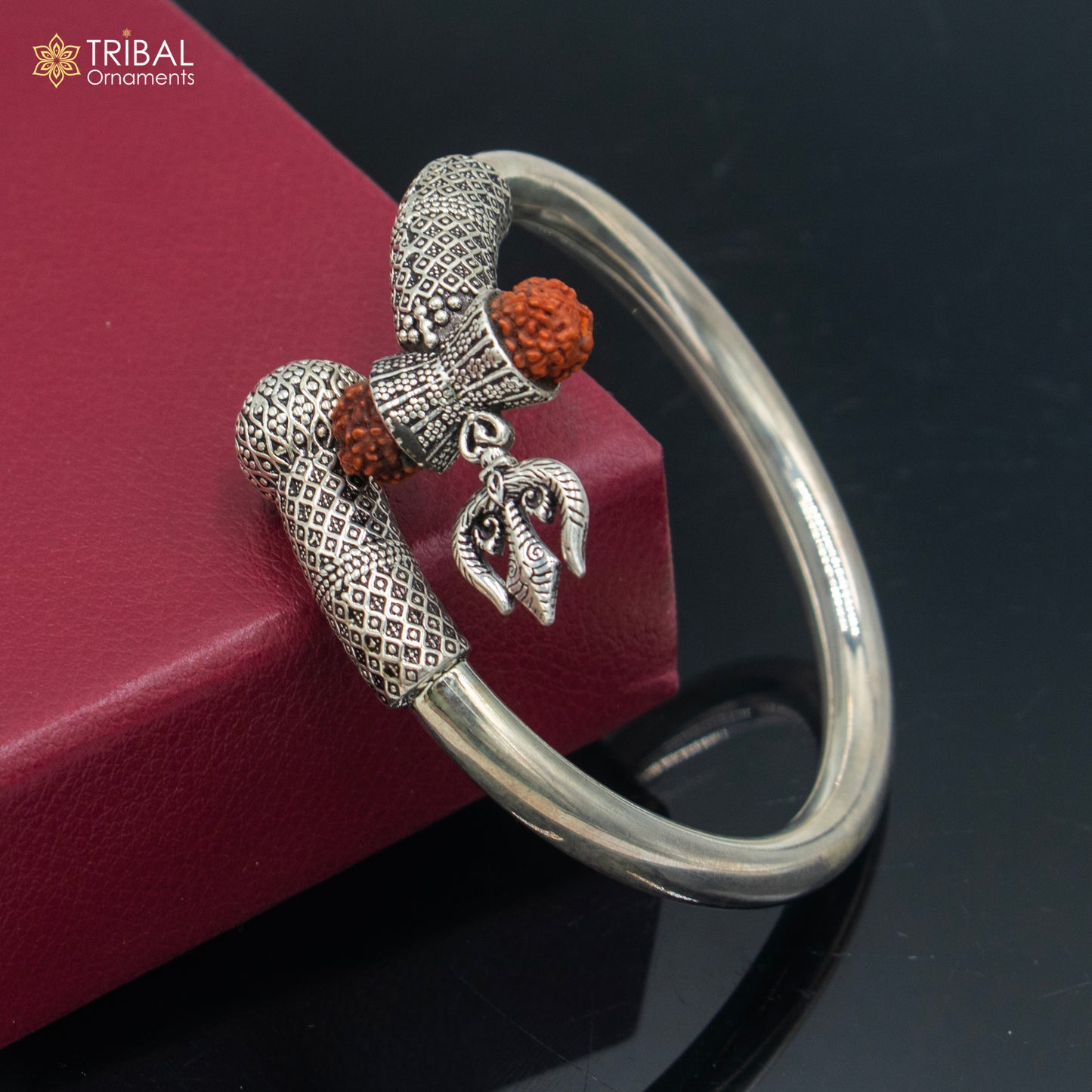 925 Sterling silver shiva trishul and rudraksha bangle bracelet kada tribal jewelry nsk904