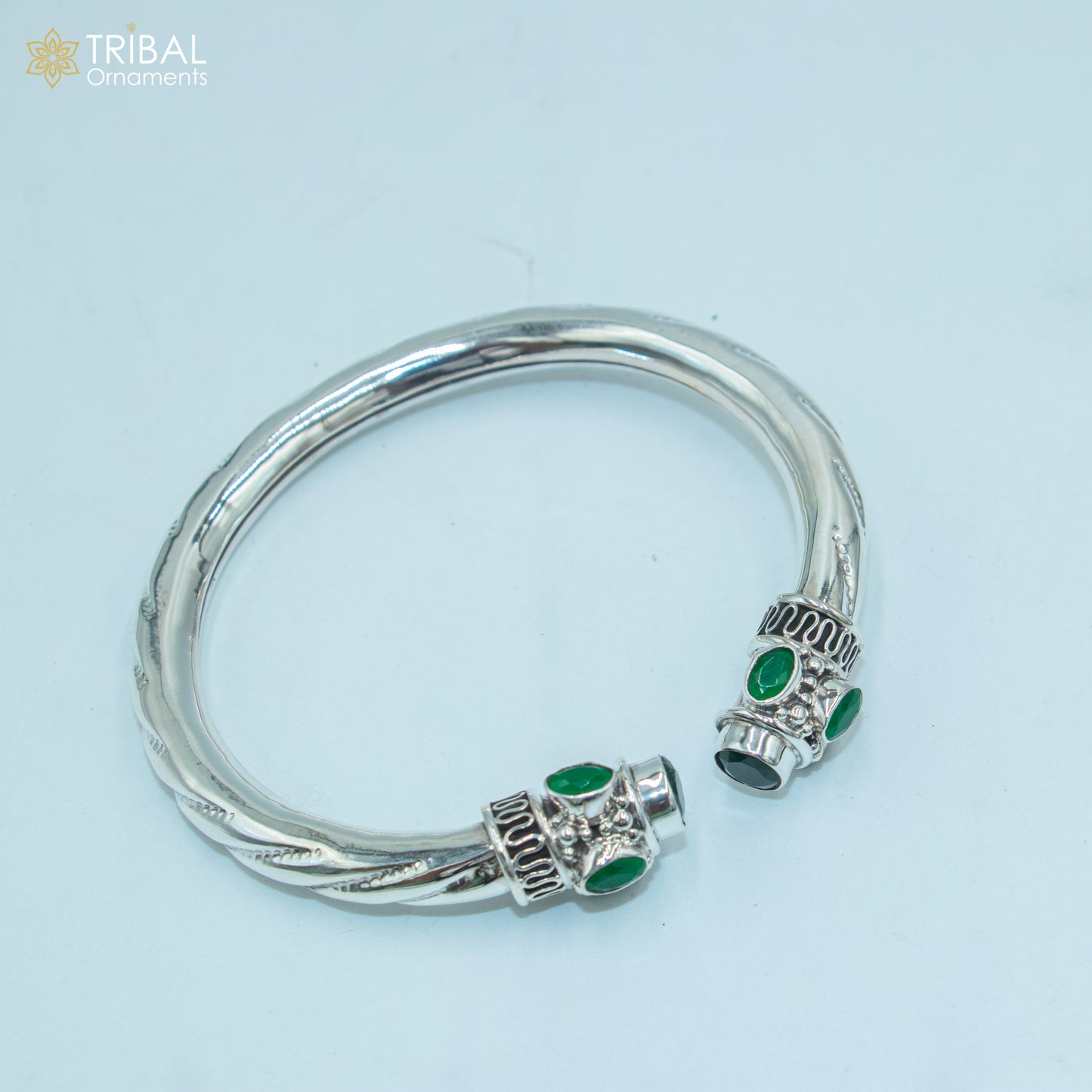 925 Sterling silver customized  green turquoise stone bangle bracelet kada tribal jewelry nsk908