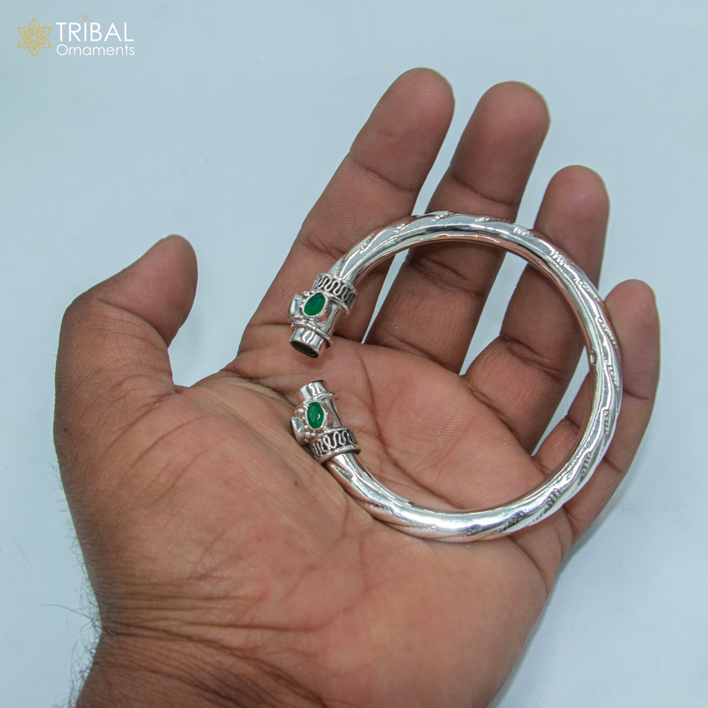925 Sterling silver customized  green turquoise stone bangle bracelet kada tribal jewelry nsk908