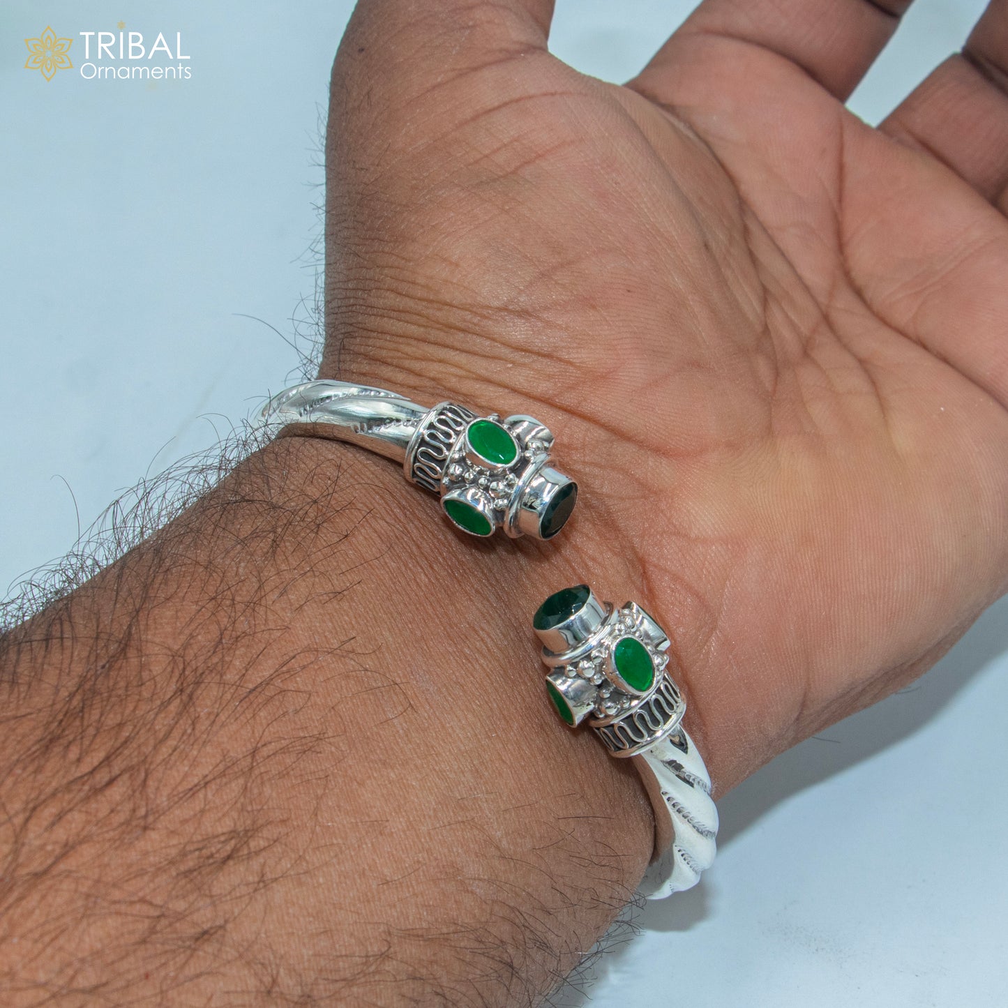 925 Sterling silver customized  green turquoise stone bangle bracelet kada tribal jewelry nsk908