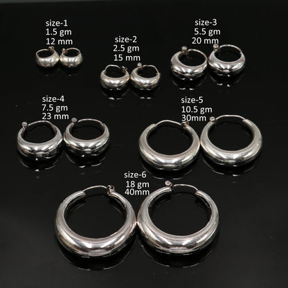 Sterling silver plain hoop earring by TRIBAL ORNAMENTS, Bali tribal jewelry, all sizes, simple and elegant silver hoop earring
