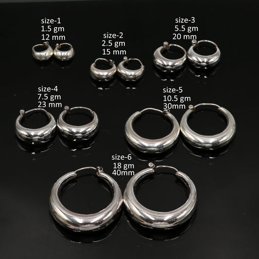 Sterling silver plain hoop earring by TRIBAL ORNAMENTS, Bali tribal jewelry, all sizes, simple and elegant silver hoop earring