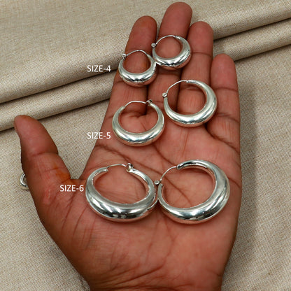 Sterling silver plain hoop earring by TRIBAL ORNAMENTS, Bali tribal jewelry, size options, simple and elegant silver hoop earring