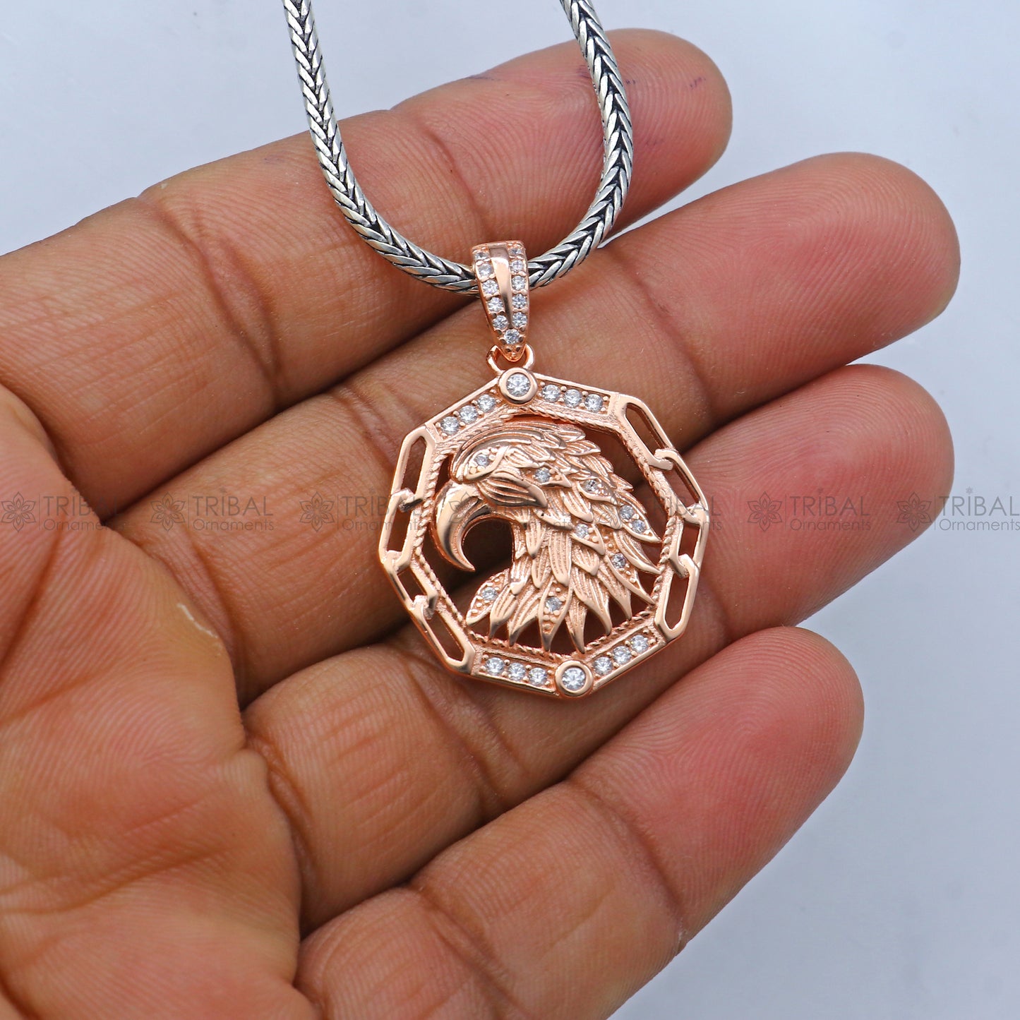 925 Sterling silver Garuda ( Eagle ) design rose gold polished pendant nsp951