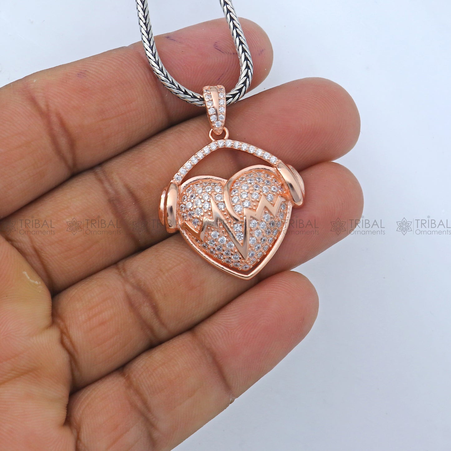 925 Sterling silver heart design rose gold polished pendant nsp950