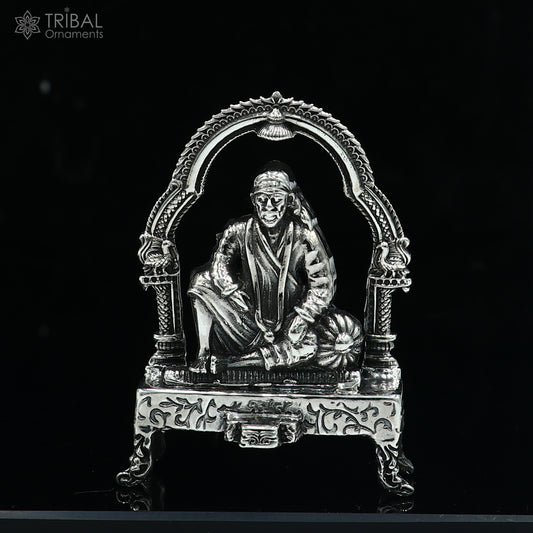 925 silver handmade Lord  Om sai ram statue, best puja or gifting god sai baba statue sculpture home temple puja art, figurine art812