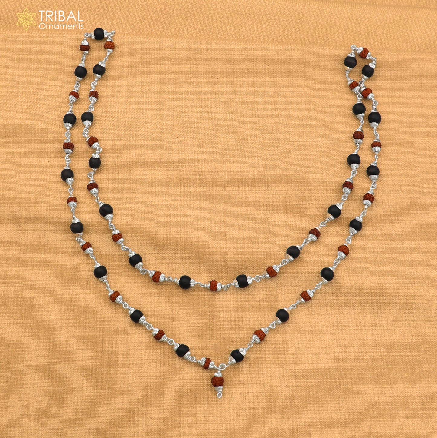 54 / 108 beads Karungali and Rudraksha beads navkar jaap mala 925 solid silver chanting necklace ch650