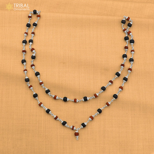54 / 108 beads Karungali and Rudraksha beads navkar jaap mala 925 solid silver chanting necklace ch650