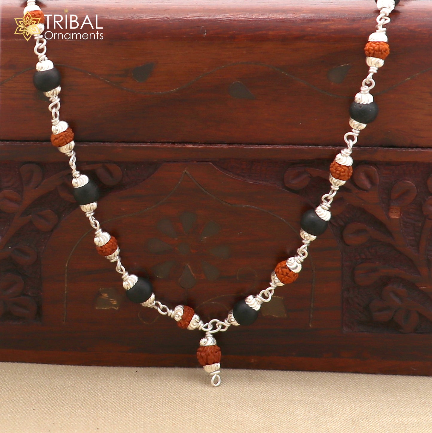54 / 108 beads Karungali and Rudraksha beads navkar jaap mala 925 solid silver chanting necklace ch650