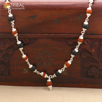 54 / 108 beads Karungali and Rudraksha beads navkar jaap mala 925 solid silver chanting necklace ch650