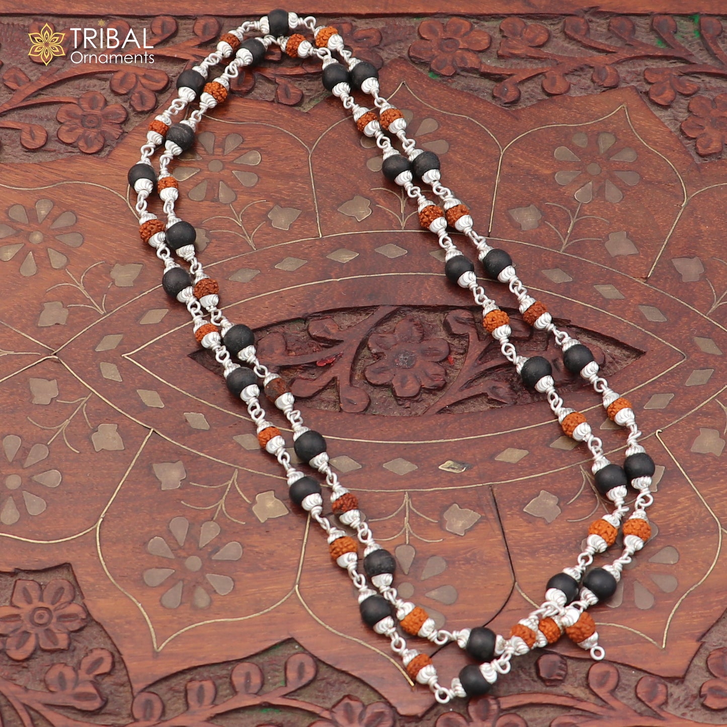 54 / 108 beads Karungali and Rudraksha beads navkar jaap mala 925 solid silver chanting necklace ch650