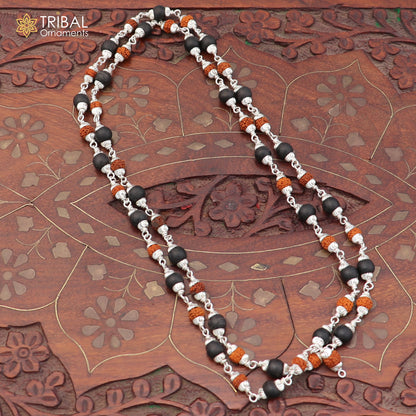 54 / 108 beads Karungali and Rudraksha beads navkar jaap mala 925 solid silver chanting necklace ch650