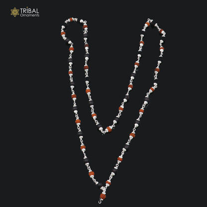 54 / 108 beads Karungali and Rudraksha beads navkar jaap mala 925 solid silver chanting necklace ch650