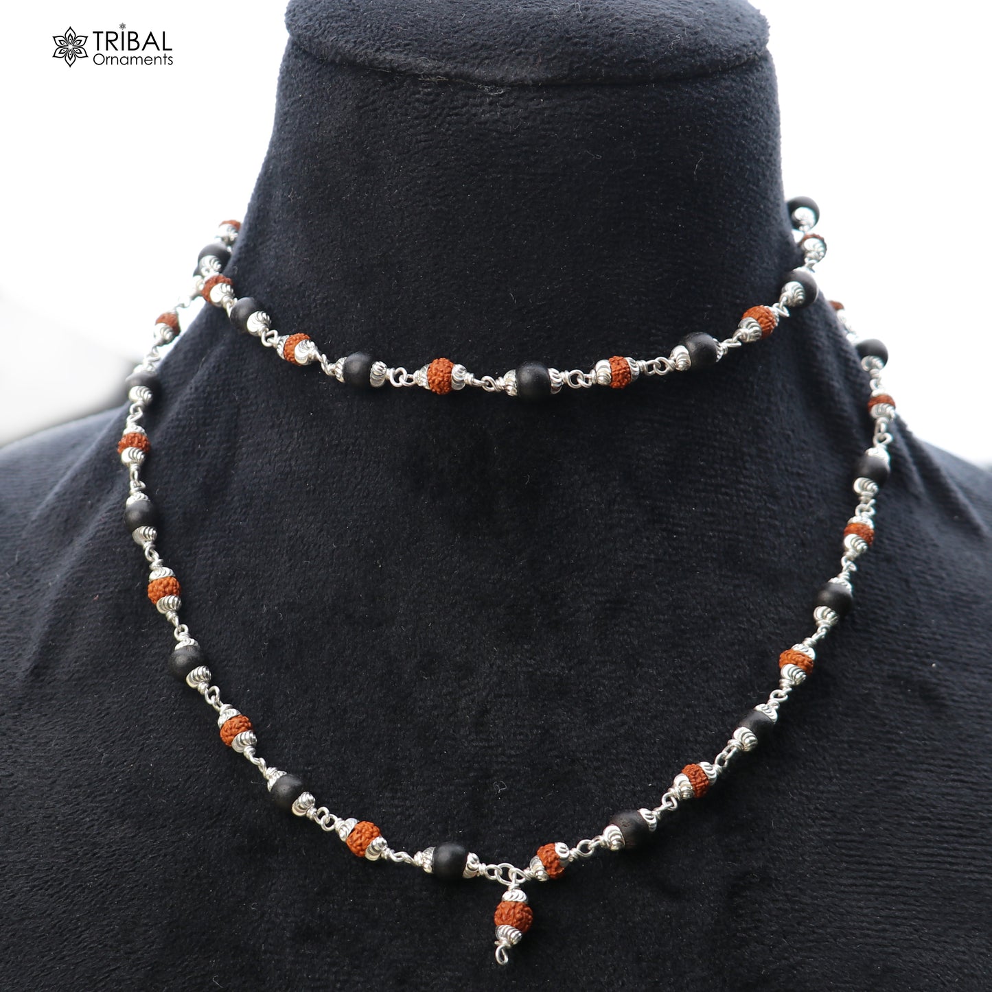 54 / 108 beads Karungali and Rudraksha beads navkar jaap mala 925 solid silver chanting necklace ch650