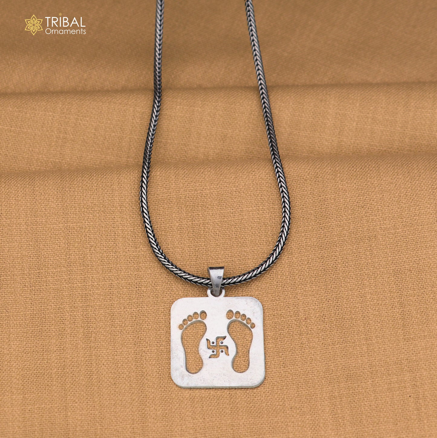 925 sterling silver Shree charan paduka pendant with chain stylish unisex jewelry nsp1150