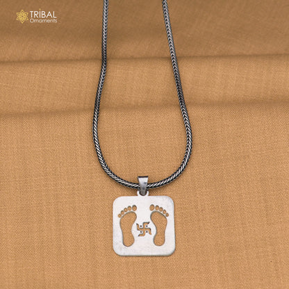 925 sterling silver Shree charan paduka pendant with chain stylish unisex jewelry nsp1150