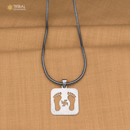 925 sterling silver Shree charan paduka pendant with chain stylish unisex jewelry nsp1150