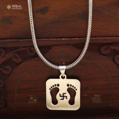 925 sterling silver Shree charan paduka pendant with chain stylish unisex jewelry nsp1150