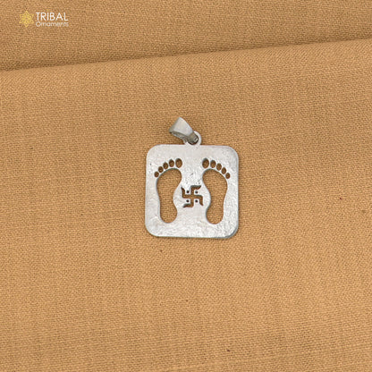 925 sterling silver Shree charan paduka pendant with chain stylish unisex jewelry nsp1150