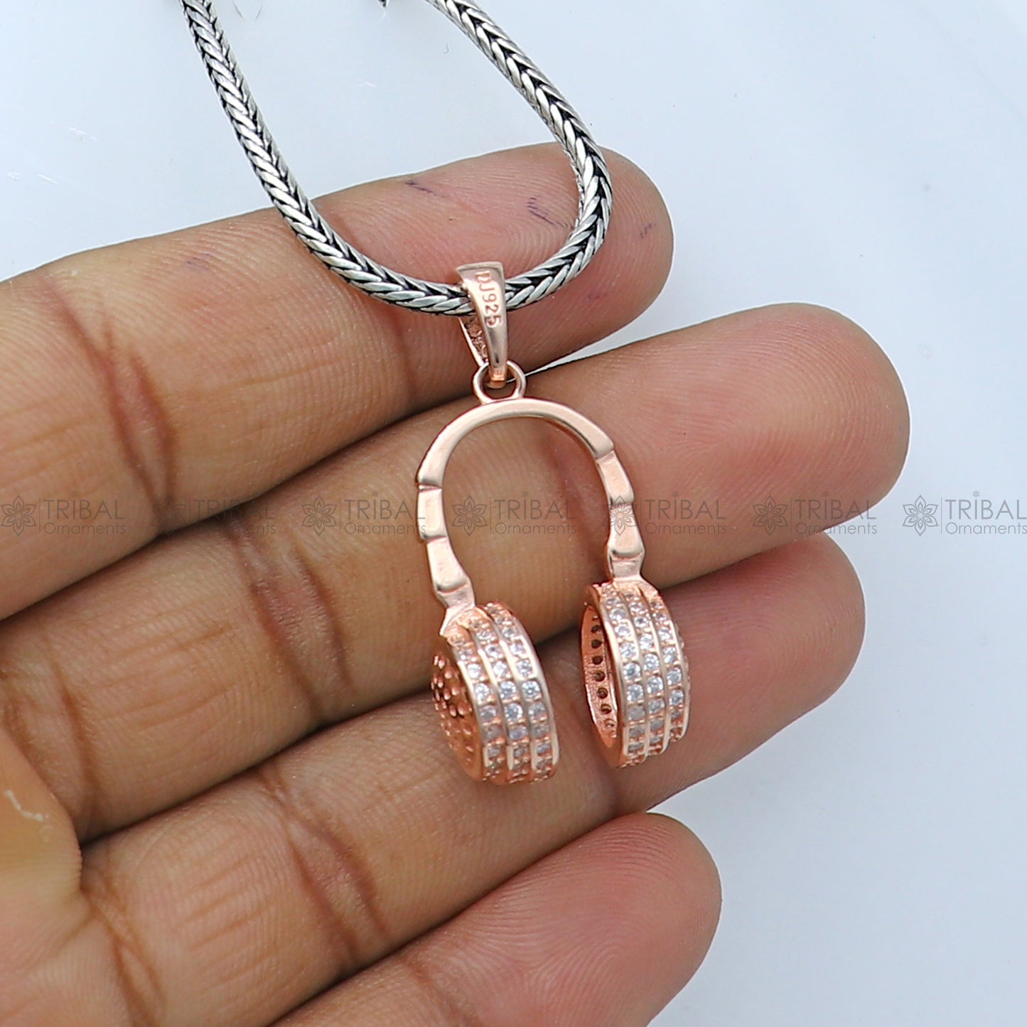 925 Sterling silver  Head phones design rose gold polished pendant nsp953