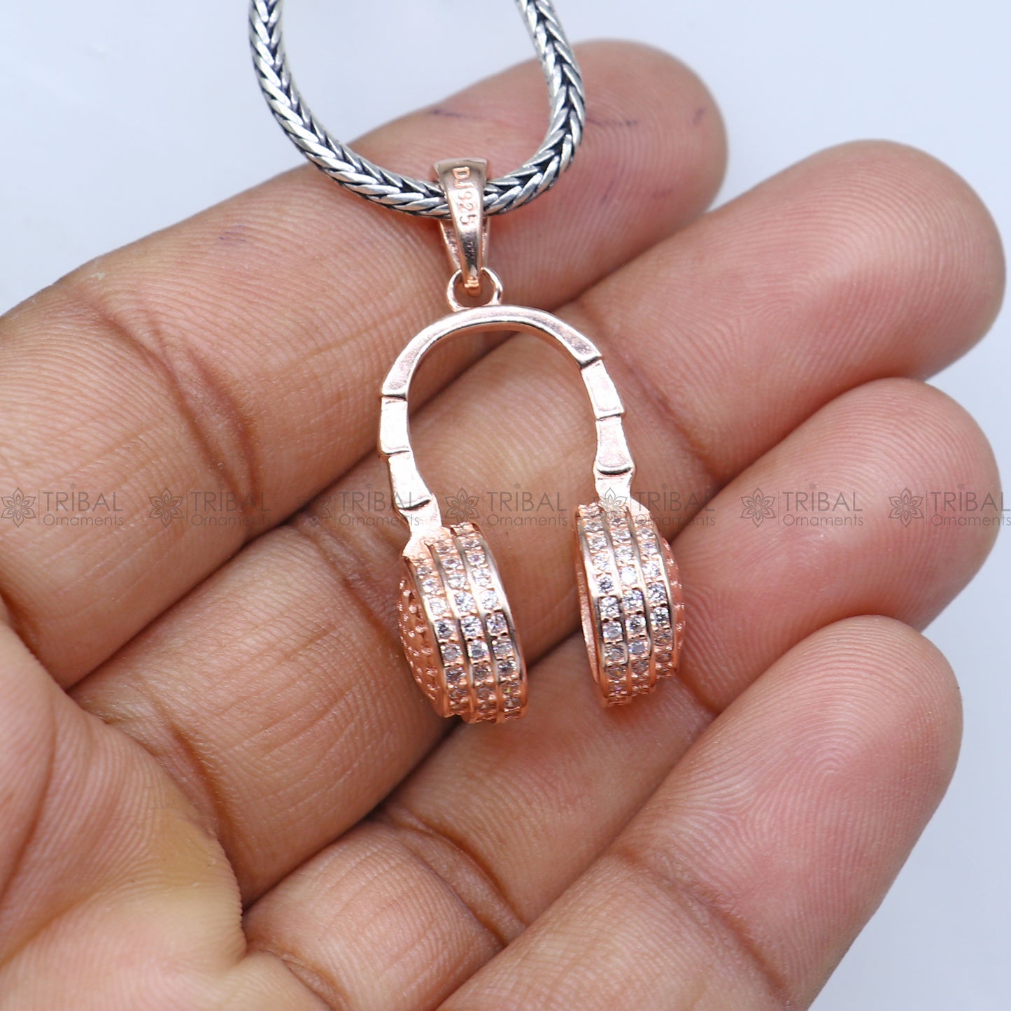 925 Sterling silver  Head phones design rose gold polished pendant nsp953