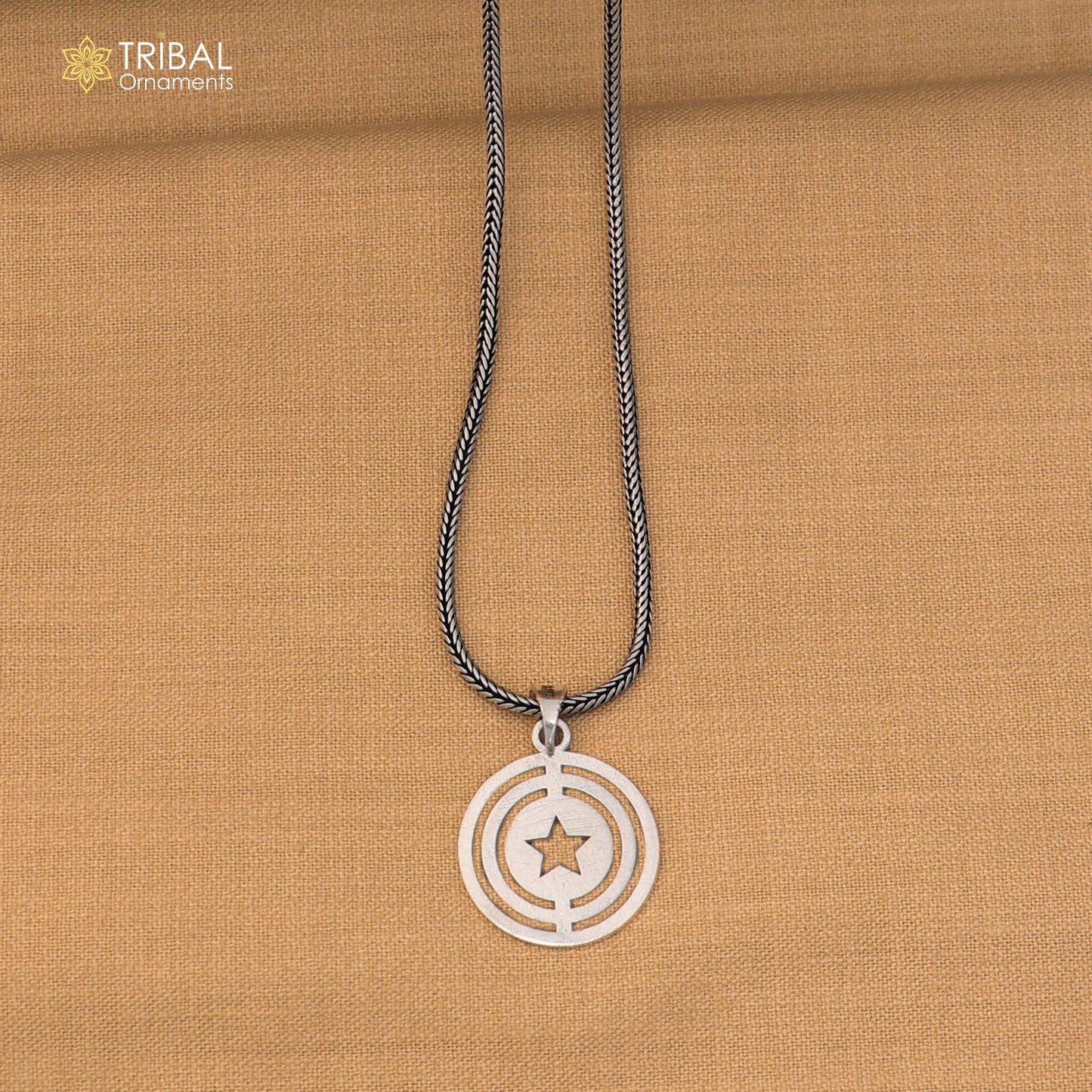925 sterling silver round shape star design pendant with chain stylish unisex jewelry nsp1153