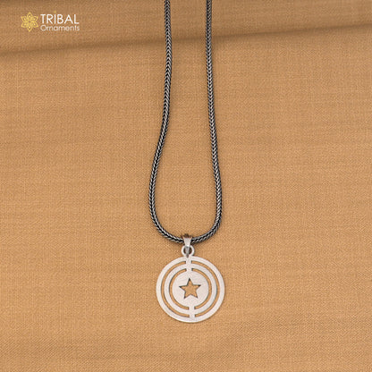 925 sterling silver round shape star design pendant with chain stylish unisex jewelry nsp1153
